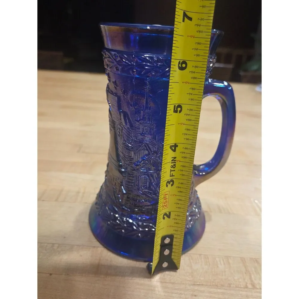 Vintage Fenton Blue Carnival Glass 1776 American Bicentennial Mug Stein